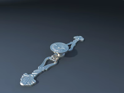 Silver Metal Decorative Furniture Handle With Ornate Curved Design For Cabinets And Drawers 3d model