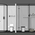 Modern Shower Head in Glass Enclosure Bathroom with White Tiled Walls Toilet and Shelf