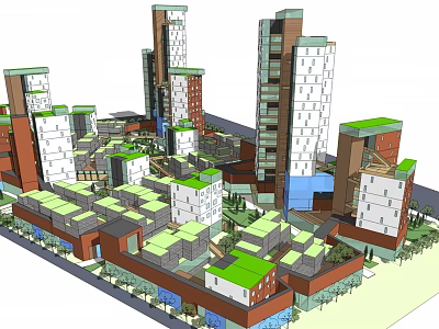 Modern Urban Architectural Complex With High Rise Buildings And Green Roof Design 3d model