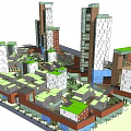 Modern Urban Architectural Complex With High Rise Buildings And Green Roof Design