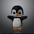 Cute 3D Penguin Character With Black Head White Body Orange Feet And Yellow Star