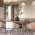 Modern Living Dining Room Interior With Wooden Furniture Sofa Dining Table And Pendant Light