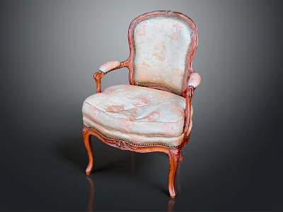 Vintage Accent Chair With Wooden Carved Frame And Floral Fabric Upholstery 3d model
