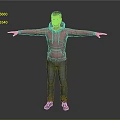Man In Red Hoodie And Blue Jeans With Arms Outstretched Against Gray Background