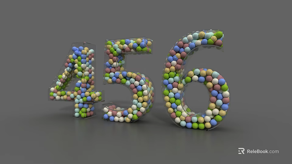 Vibrant Balls Arranged to Form Numbers Four Five Six in 3D Design 3d model 