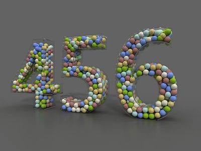 Vibrant Balls Arranged to Form Numbers Four Five Six in 3D Design 3d model