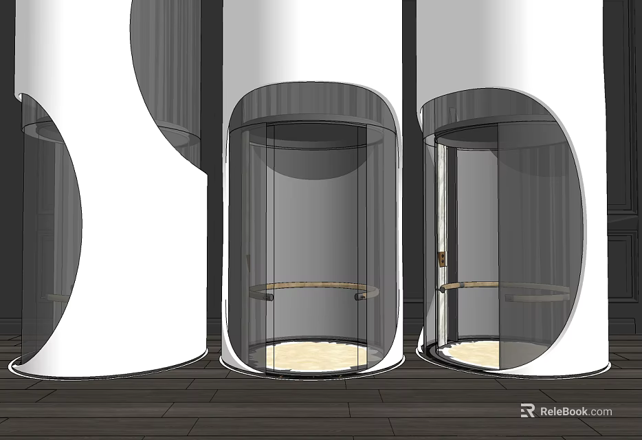 Modern Cylindrical Glass Elevator Design With Transparent Enclosure And Sleek Interior 3d model