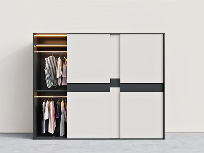 Modern Wardrobe With Sliding Doors Black White Design And Interior Hanging Storage 3d model