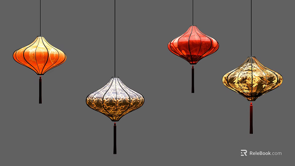 Check in Photo Spot With Hanging Colorful Chinese Decorative Lanterns 3d model 