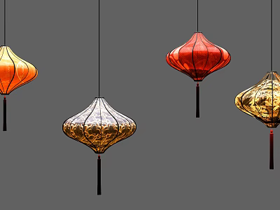 Check in Photo Spot With Hanging Colorful Chinese Decorative Lanterns 3d model