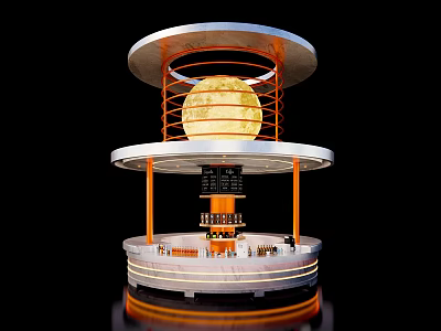 Modern Circular Bar Design With Moon Decoration Orange Railings and Seats 3d model