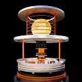 Modern Circular Bar Design With Moon Decoration Orange Railings and Seats