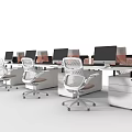 Modern Office Desk Setup With Multiple Workstations White Chairs Computers And Drawer Cabinets 3d model