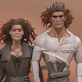 Game Movie Characters With Long Brown Hair Dark Coat White Tight Mechanical Outfit Orange Background