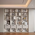 Modern Decorative Cabinet with Black and White Pattern Shelves and Drawers in Living Room Interior