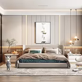 Modern Elegant Bedroom Interior Design With Striped Walls Abstract Painting And Accent Chair