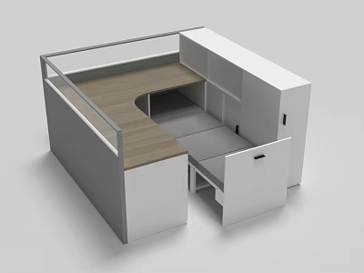 Modern Public Office Space Design With Wooden Workstations White Cabinets And Glass Partitions 3d model