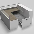 Modern Public Office Space Design With Wooden Workstations White Cabinets And Glass Partitions
