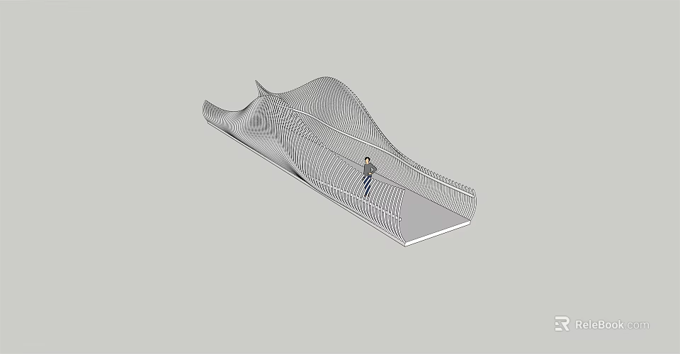 Modern Landscape Bridge With Wavy Design Grid Texture And Human Figure For Scale 3d model 