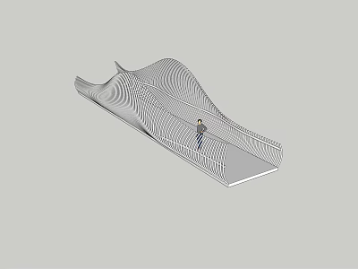 Modern Landscape Bridge With Wavy Design Grid Texture And Human Figure For Scale 3d model