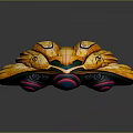 Futuristic Golden Spaceship With Streamlined Design Intricate Patterns And Green Red Accents For Cosmic Exploration