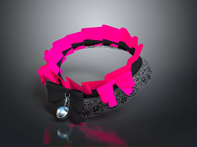 Stylish Pink And Black Hair Hoop With Decorative Bow And Silver Bell 3d model