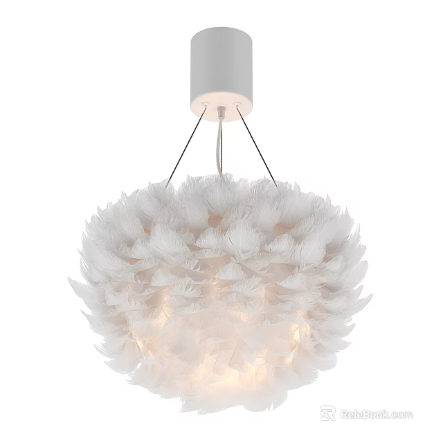 Elegant White Feather Chandelier With Modern Design And Soft Hanging Light 3d model 