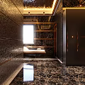 Luxury Modern SPA Sauna Interior With Marble Walls Golden Decor And Relaxation Seats