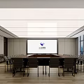 Modern Conference Room Interior With Large Table Projection Screen And Floor To Ceiling Windows 3d model