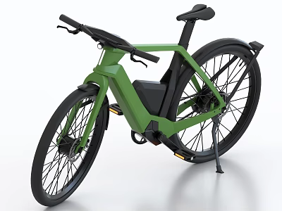 Green Modern Electric Bike With Sleek Frame And Black Wheels For Urban Commuting 3d model
