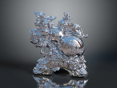 Silver Decorative Sculpture With Intricate Carvings Stable Base And Shiny Finish 3d model