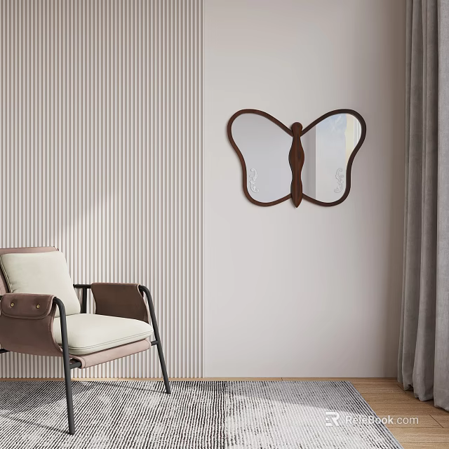 Butterfly Shaped Mirror In Modern Living Room Setup 3d model
