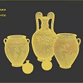 Ancient Painted Pottery Display With Decorative Vases Small Jars And Figurine Patterns 3d model