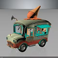 Vintage Ice Cream Truck With Large Cone On Roof Pastel Body And Red Base