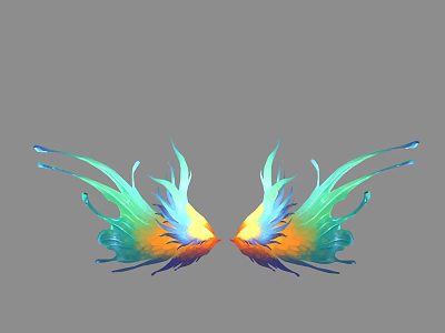 Colorful Symmetrical Wings With Vibrant Blue Green Orange Feather Design 3d model
