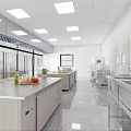 Clean Modern Commercial Kitchen With Stainless Steel Refrigerators Worktables Blue Baffle Station And Ventilation