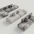 Modern Grey Multi Seat Sofas With Pillows Cozy Blankets And Minimalist Design 3d model