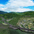 Modern Road Infrastructure With Highway Interchange Bridge And Mountainous Green Landscape