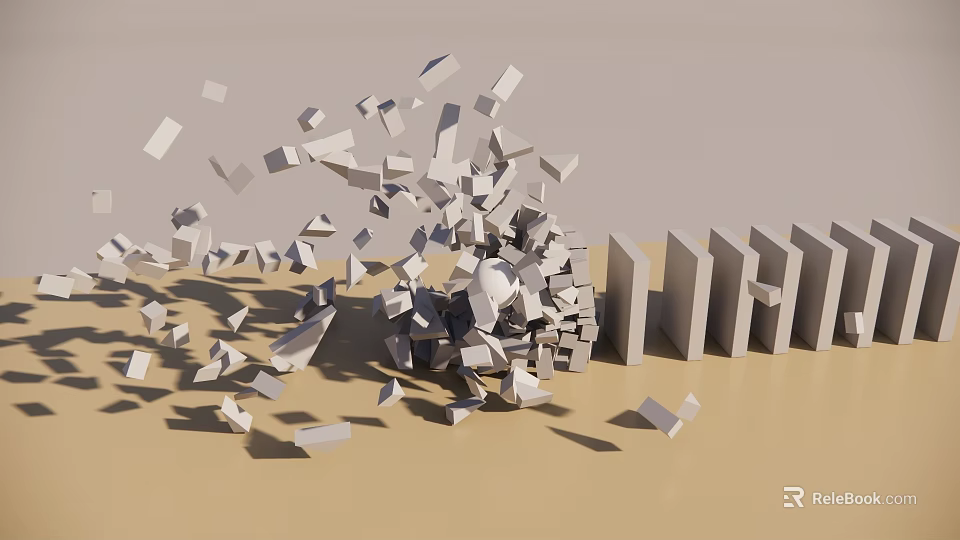 White Pendant Fragments Scattered With Vertical Rectangular Blocks And Broken Structure 3d model