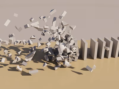 White Pendant Fragments Scattered With Vertical Rectangular Blocks And Broken Structure 3d model
