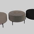 Round Shaggy Plush Ottoman with Black Metal Legs and Multiple Color Options