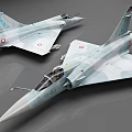Two Detailed Military Fighter Aircraft Models With Camouflage Paint On Gray Background