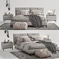 Modern Double Bed with Soft Pillows Cozy Blanket and Stylish Nightstands with Table Lamps