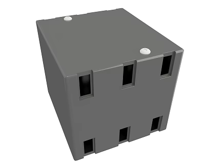 Gray Cubic Industrial Equipment With Multiple Square Holes And Top White Dots 3d model