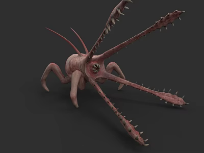 Grotesque Fantasy Creature 3D Render With Long Spiked Limbs Single Eye And Pinkish Body 3d model