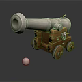 Detailed 3D Model of Vintage Cannon With Wooden Carriage Metal Barrel And Cannonball