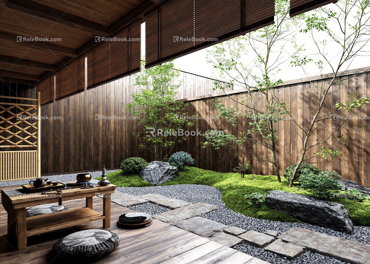 Zen patio courtyard landscape plant landscape sketch courtyard landscape moss landscape 3d model