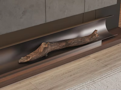 Wooden Sculpture Carving Displayed In Metal Tray Against Gray Wall And Wooden Floor 3d model