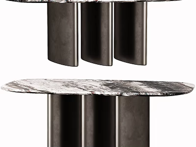 Modern Dining Table With Sleek Marble Top And Black Metal Cylindrical Legs 3d model