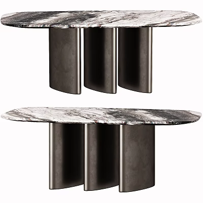Modern Dining Table With Sleek Marble Top And Black Metal Cylindrical Legs 3d model